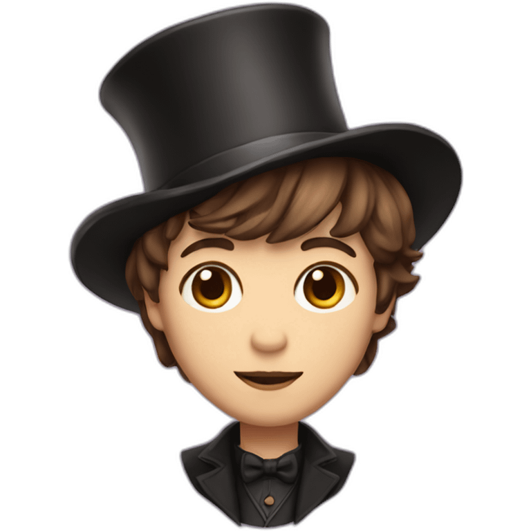 magician with side bangs, short and brown hair with magician hat emoji