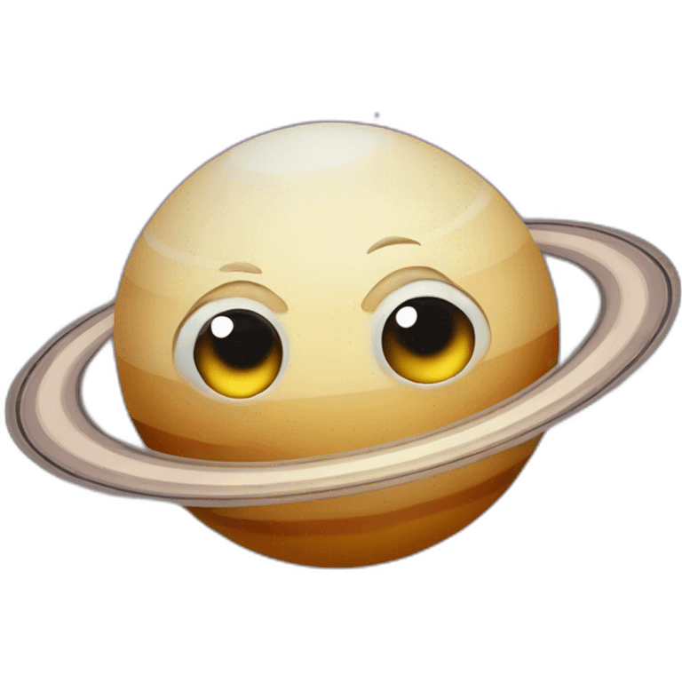 planet Saturn with a cartoon beautiful face with big kind eyes emoji