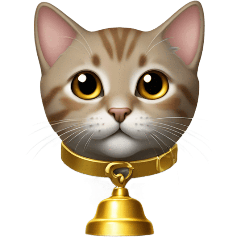 Brown kitten grey collar on with a gold bell on it  emoji