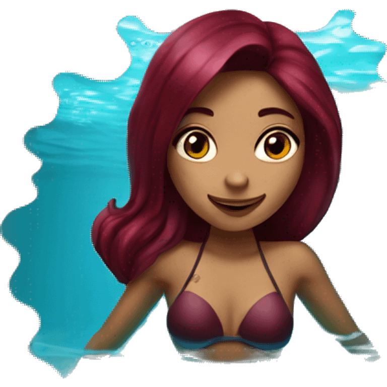 Beautiful tattooed  burgundy long haired woman swimming in a pool emoji