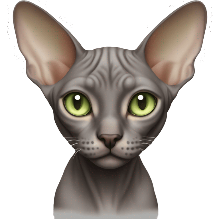 Sphynx cat dark brown and gray  white light green eyes  emoji