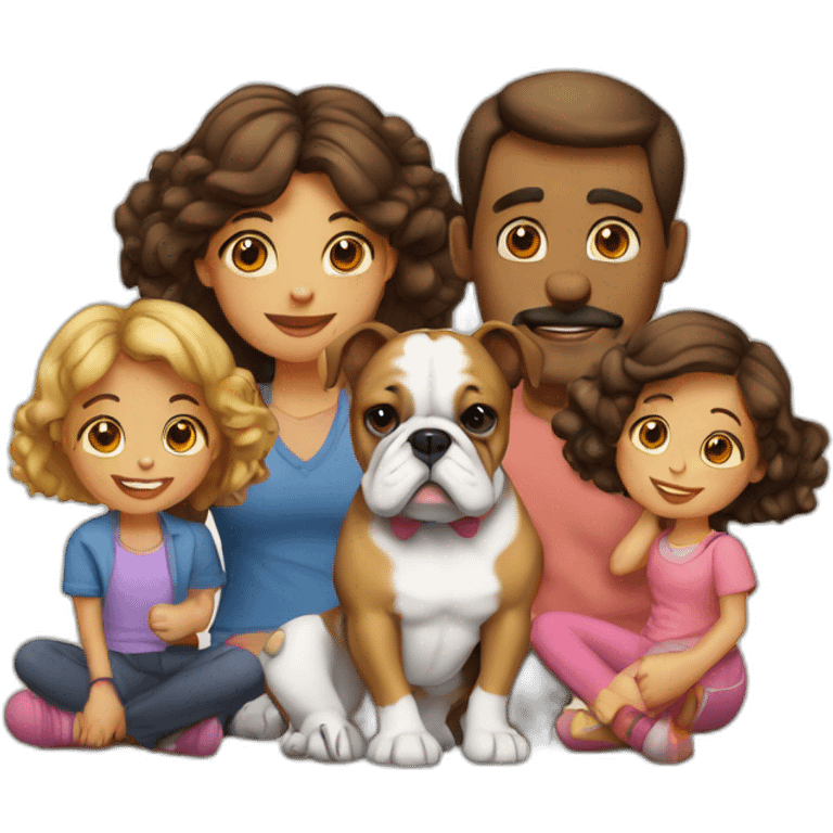 father-mother-two-daughters-bulldog-dog-black emoji