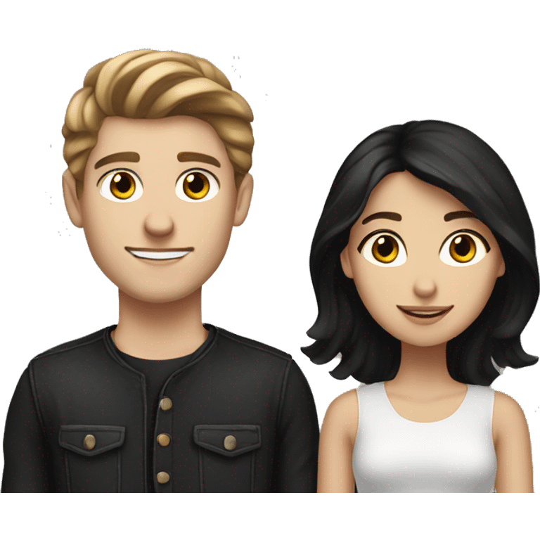 brown haired white young guy with black-haired girlfriend  emoji