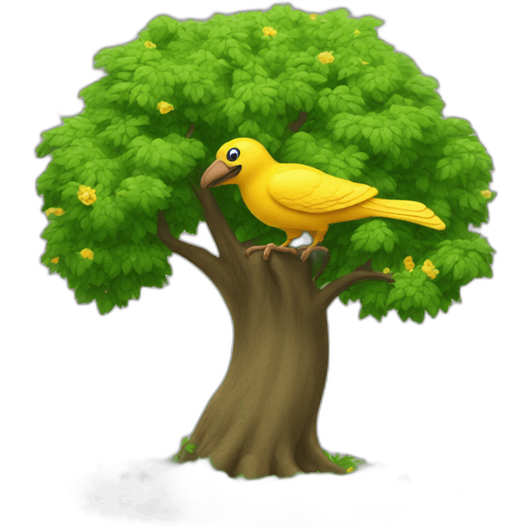 A big spring tree with a big bird emoji