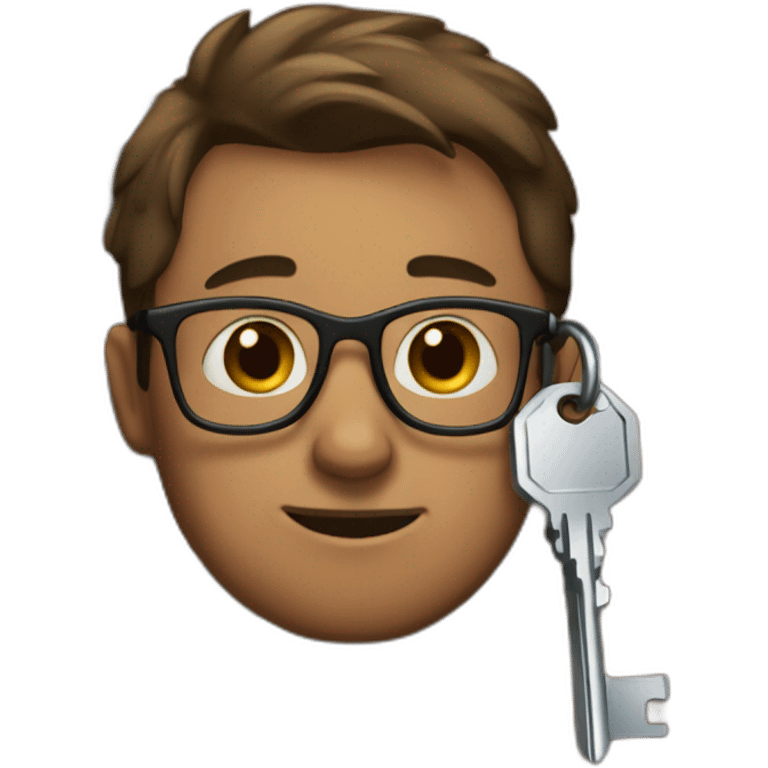 brown-short-haired man wearing glasses, struggling to fit a key into a door-lock emoji