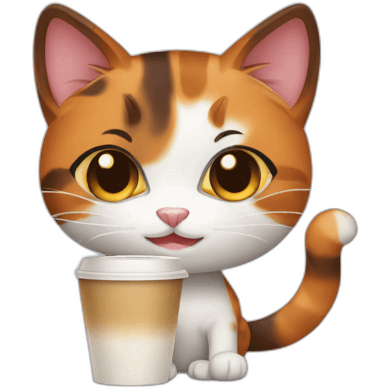 calico cat with coffee emoji