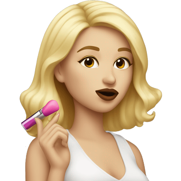 blonde girl putting lipgloss on her lips emoji