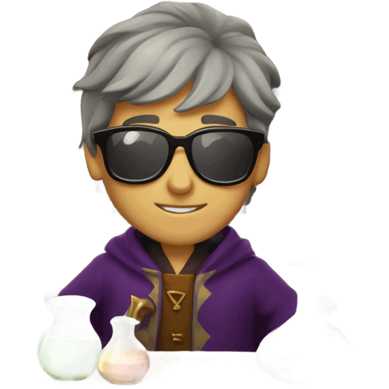 Young male wizard mixing potions while wearing sunglasses emoji