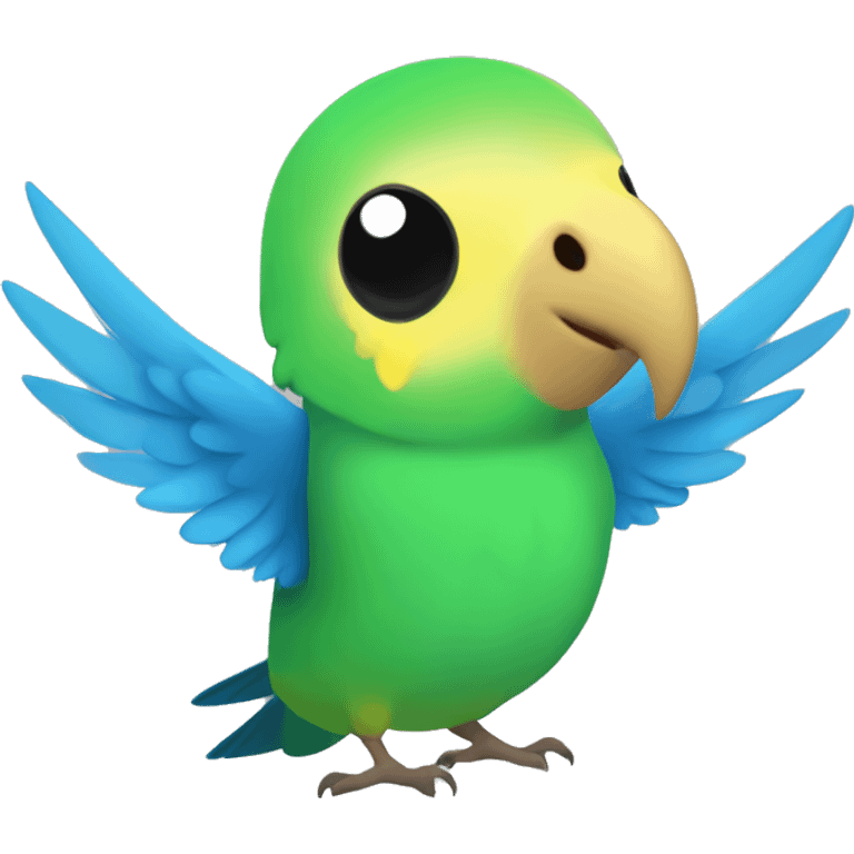 budgie with a green body and green and black wings and a yellow head with a blue nose emoji