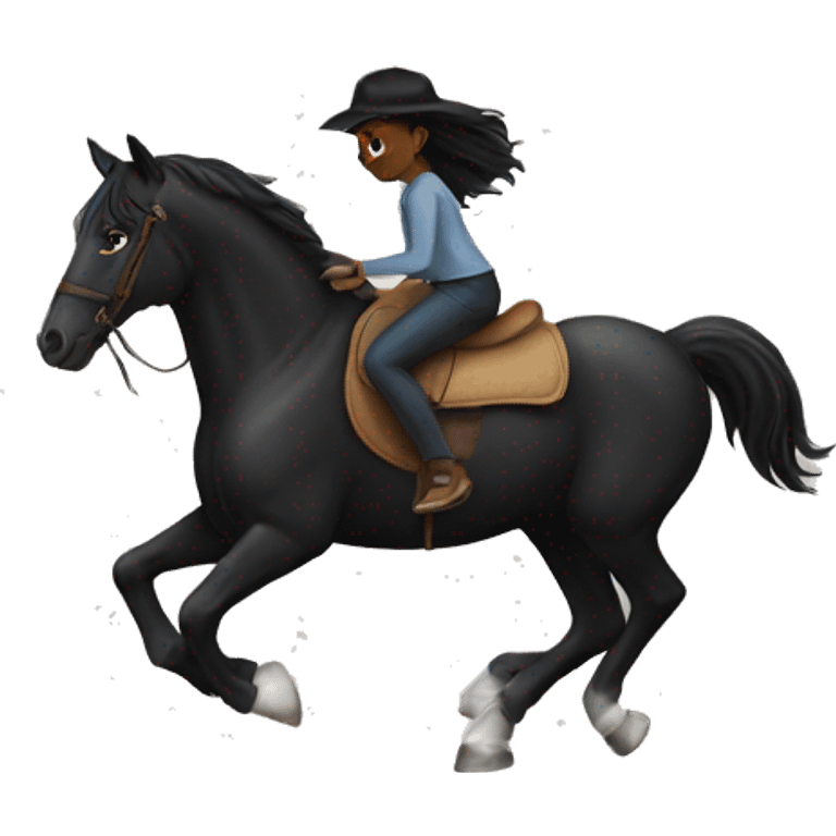 A black horse w a girl riding it emoji