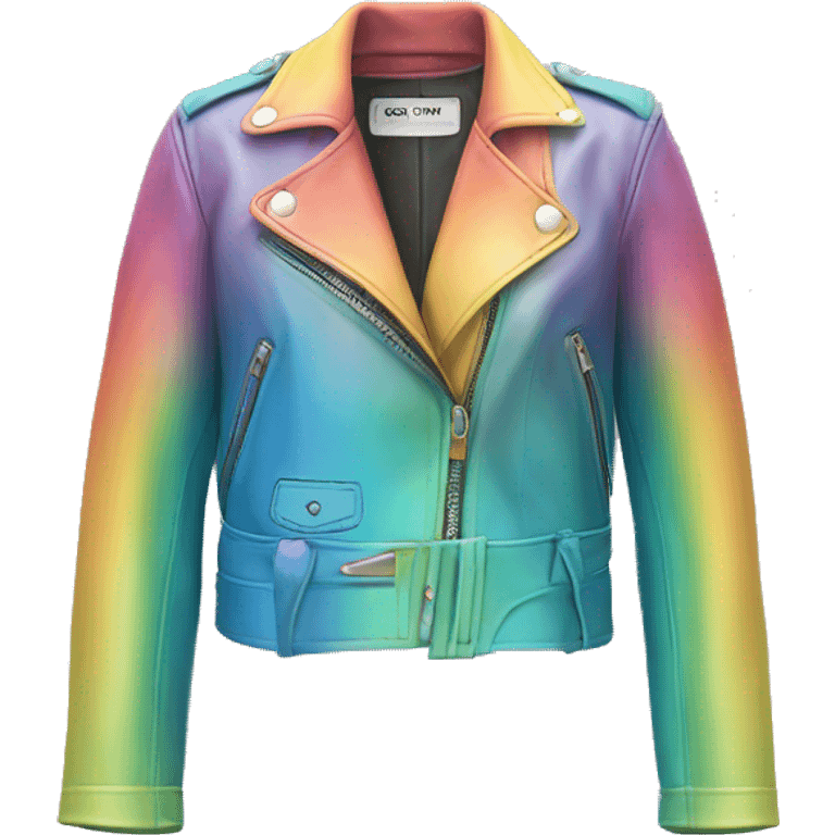 Realistic isolated pastel rainbow ombre open fashion leather jacket.. emoji