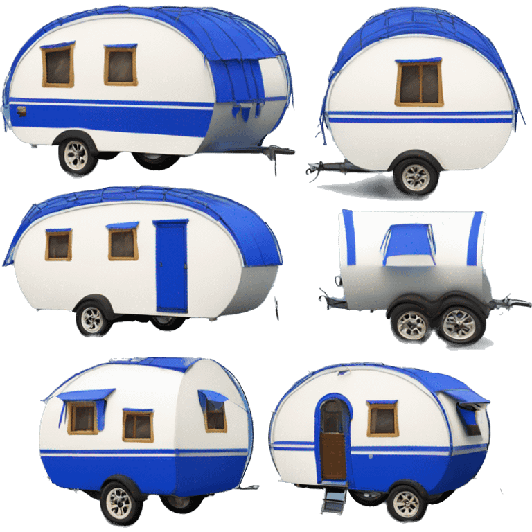 Realistic cobalt blue vintage round gypsy caravan wagon camper emoji