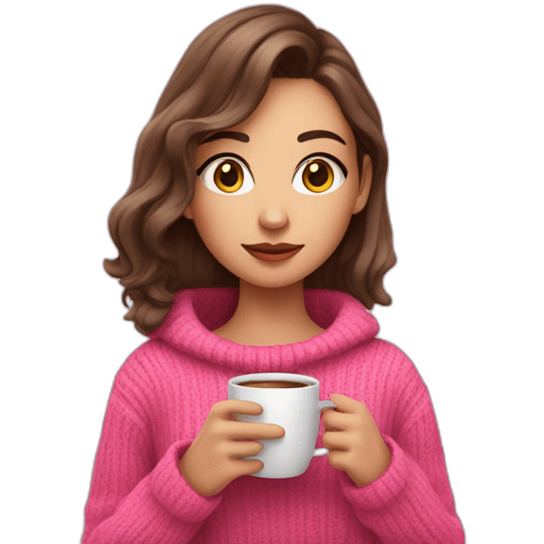 A gaming girl wearing pink sweater and a coffe cup in her hand  emoji