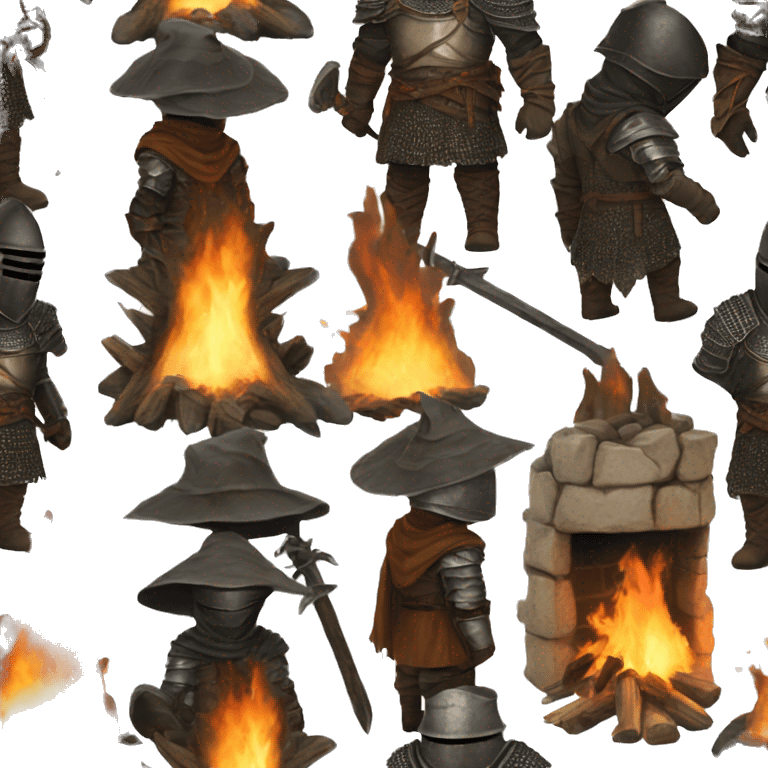 dark souls character and bonfire emoji