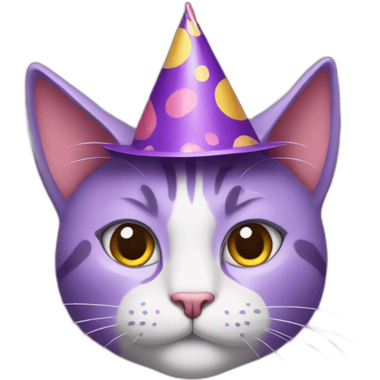 Purple cat wearing a party hat emoji