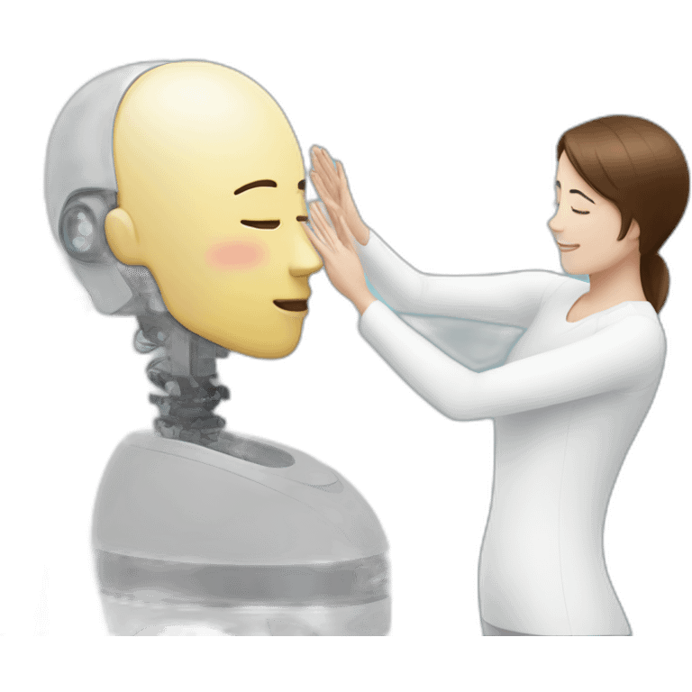 Person getting head massage from robot emoji