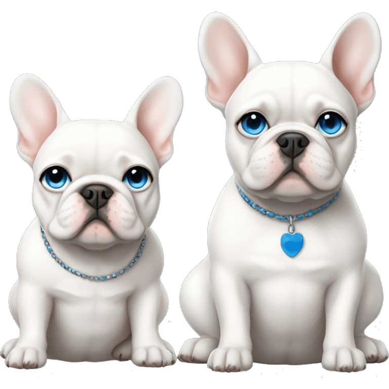 White French bulldog with blue eyes and a white fat cat with blue eyes sitting together emoji