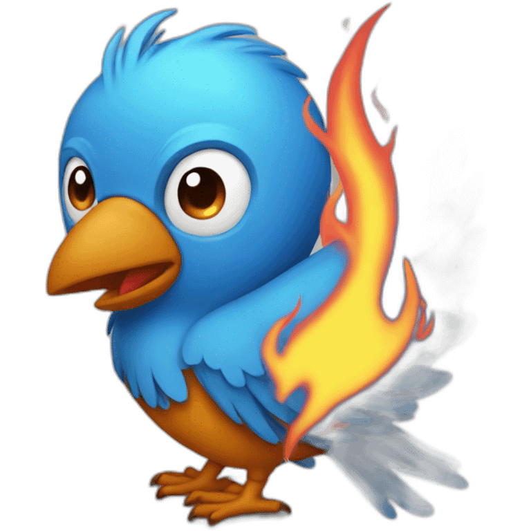 twitter bird with flames emoji