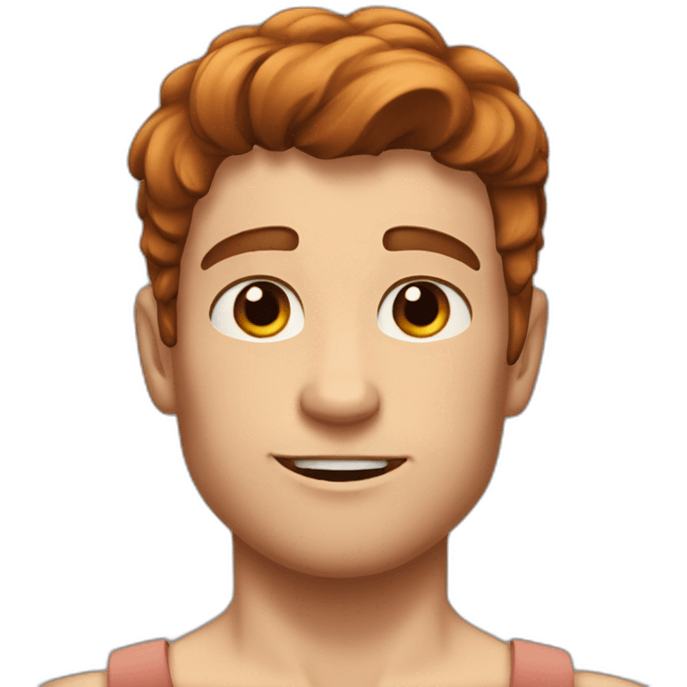 Shirtless white young man with reddish brown hair and very fine muscles emoji