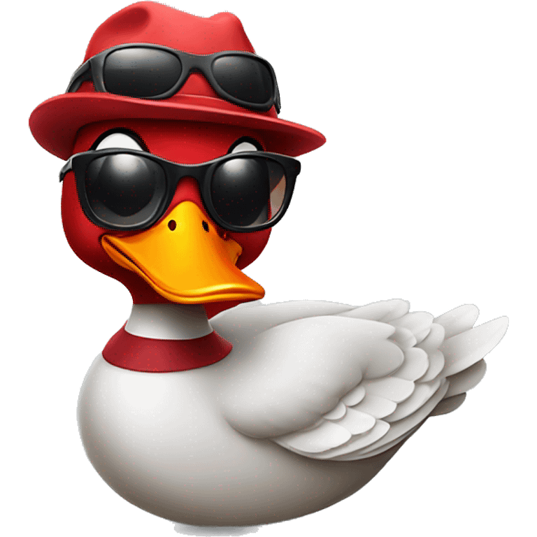 Red duck with sunglasses and propeller hat emoji