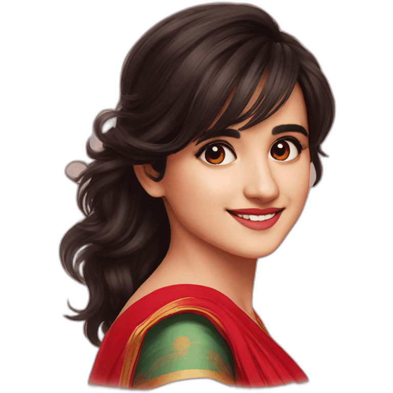 Shirley Setia front looking smirking look wearing red saree emoji