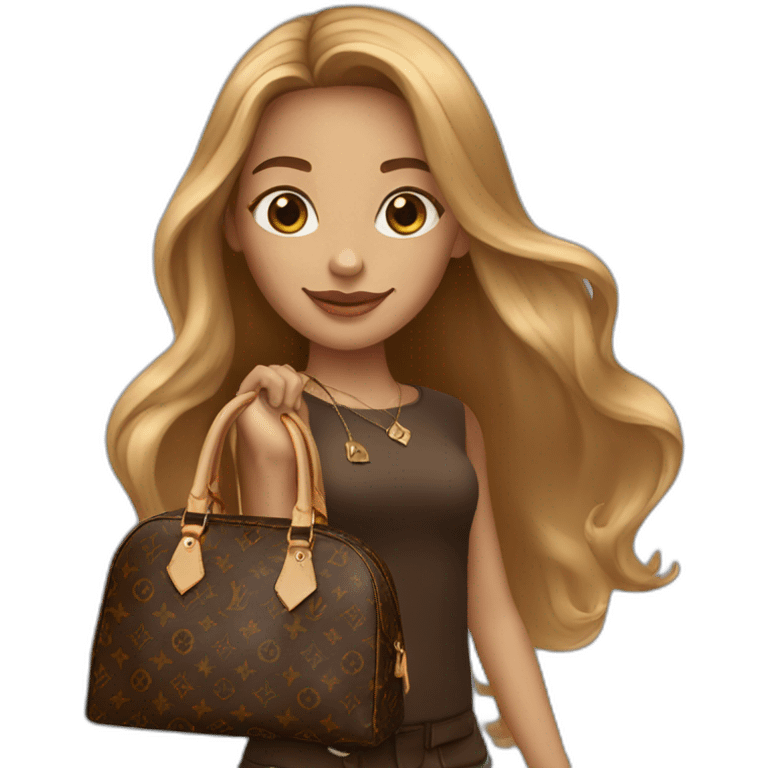 1 girl with light-brown long hair holding louis vuitton bag emoji