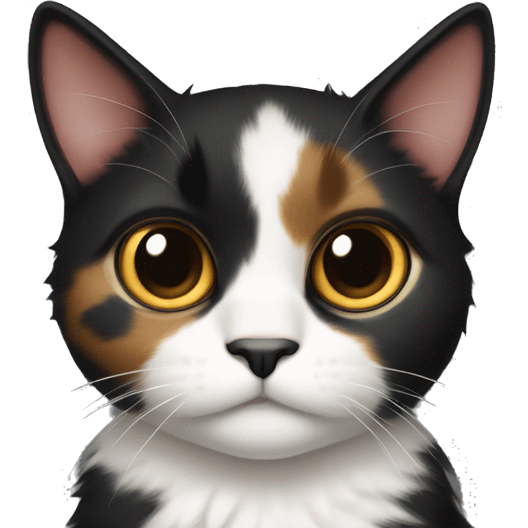 dark calico cat with white chest big eyes a little fluffy emoji