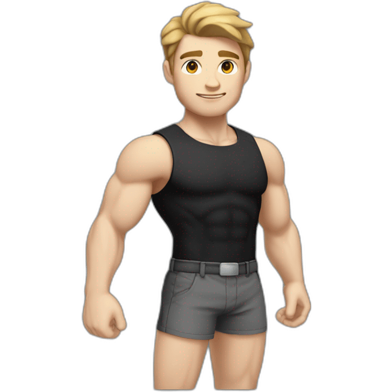 Pale skinned Fit Man With the biceps and brown hair in black shirt and gray shorts emoji