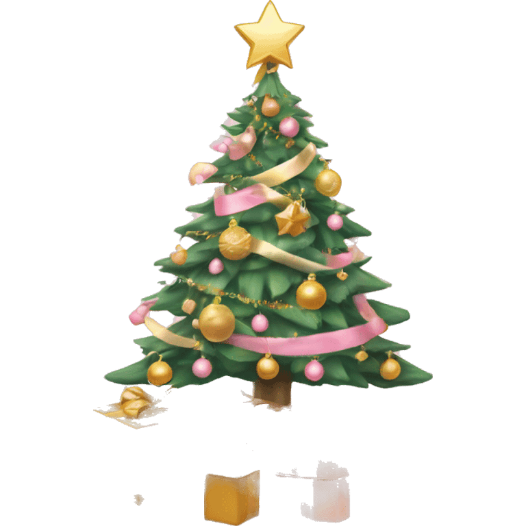 christmas tree with light pink and gold decorations with pink and gold presents underneath the christmas tree (pastel,vivid) emoji