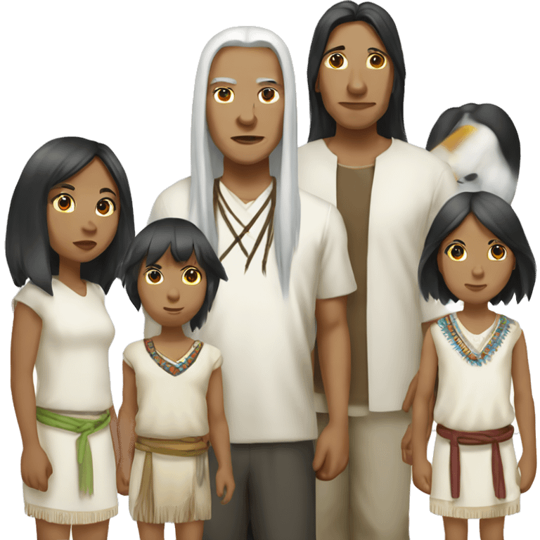 indigenous Kogui family with white clothing and long hair emoji