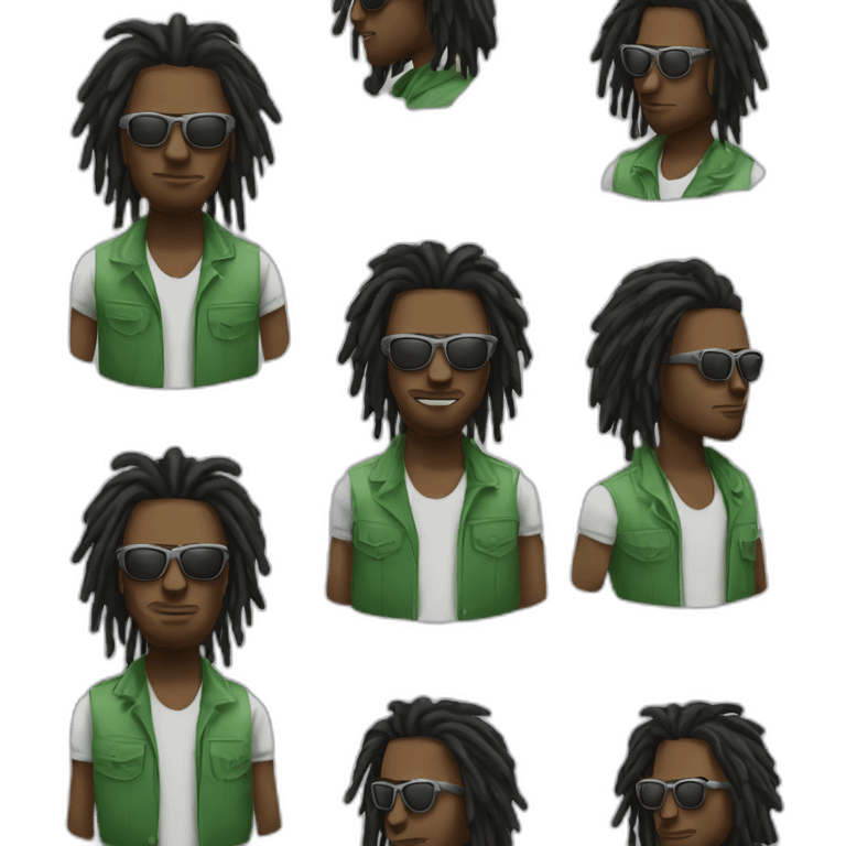 Black man with dreads and sunglasses mowing emoji