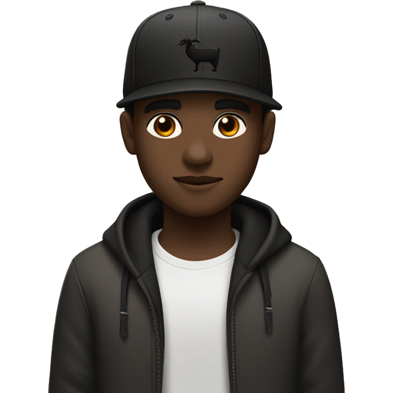 a sightly dark skinned boy with a low taper fade and black hair and a black cap and a goat beard and a brown roll in mouth emoji