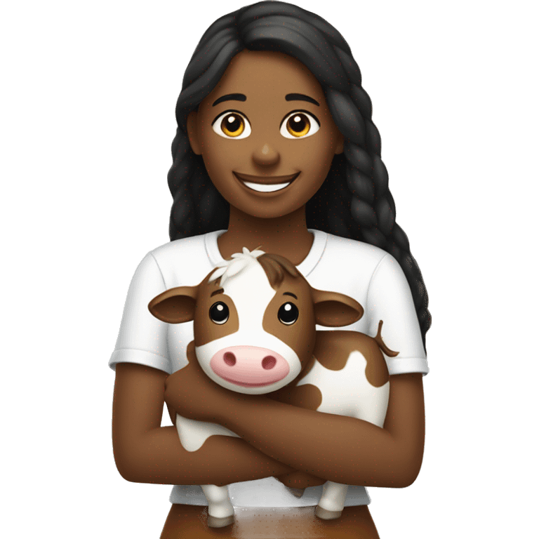 smiling girl with stuffed Cow emoji