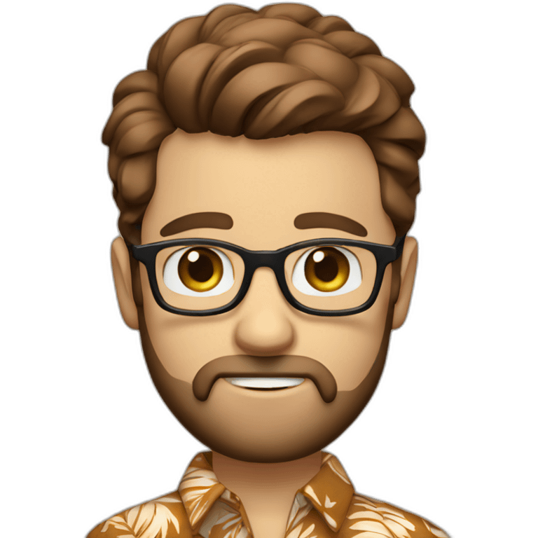 white male, blue eyes, brown hair & beard, glasses, Hawaiian shirt emoji