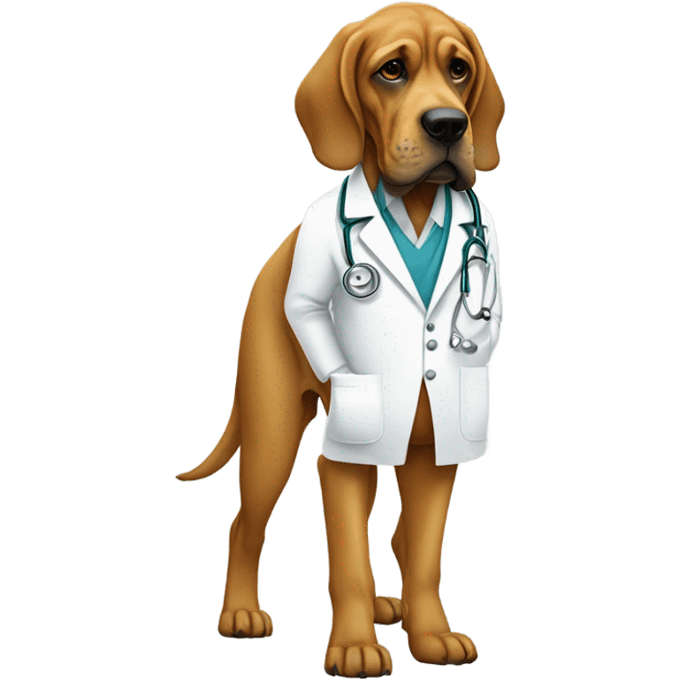 Full body White and gold bloodhound as a doctor in medical mask. emoji