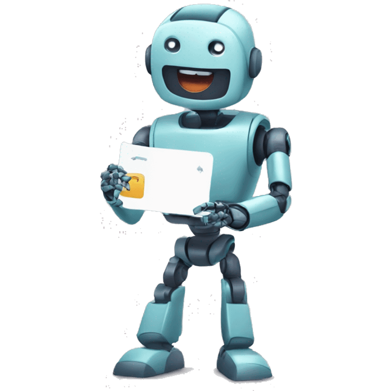 a robot handing a flashcard to a student emoji