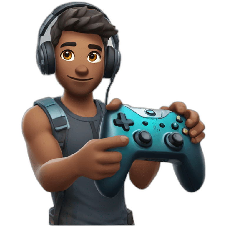 pro fortnite player holding controller and sweating emoji