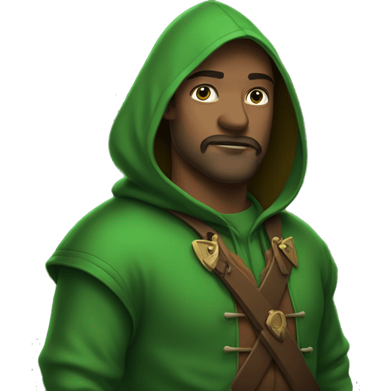 robin hood in green hoodie dark face no beard no mustache emoji