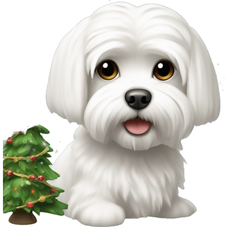  white maltese dog and Christmas tree emoji