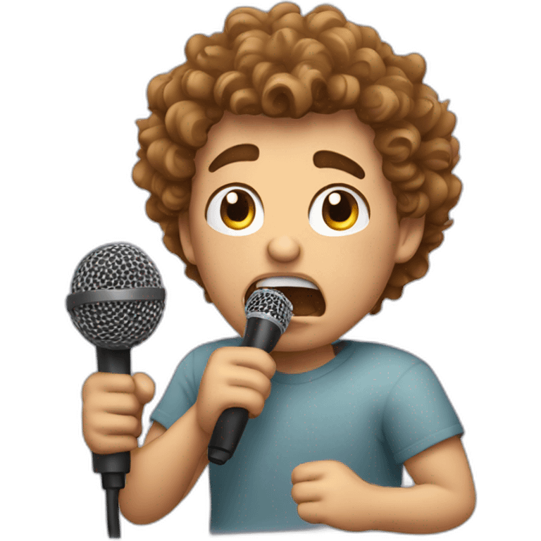 angry curly short hair guy putting his microphone in his mouth emoji