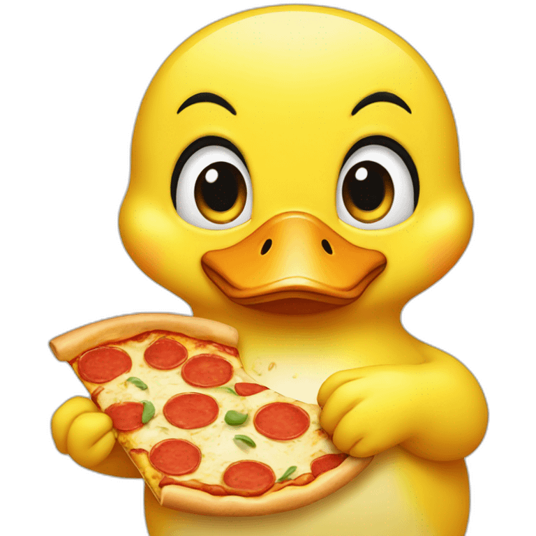 yellow duck frontal face eating pizza emoji