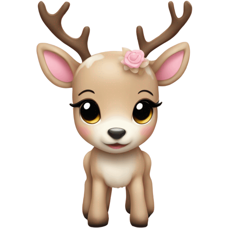 Cute beige baby reindeer white and baby pink emoji