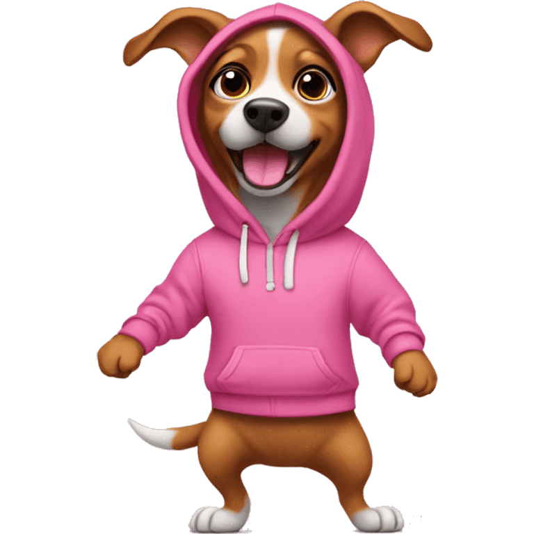 Dog wearing pink hoodie dancing  emoji