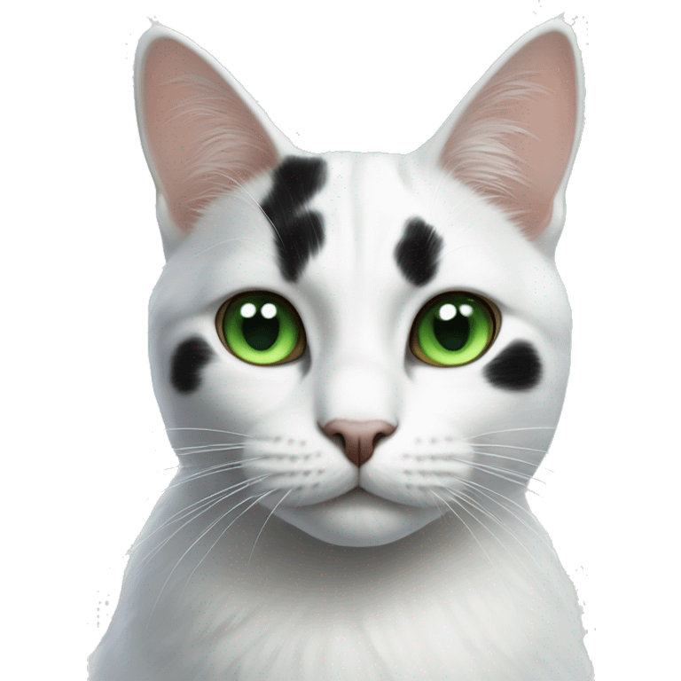 A white cat with big black spots and green eyes emoji