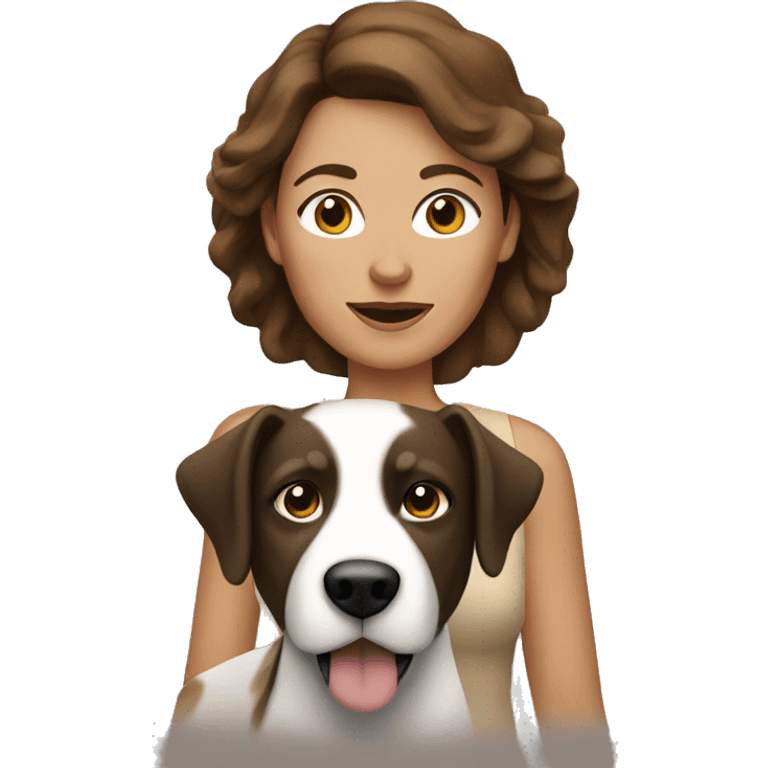 tan middle aged woman with brown hair with black and white dog emoji