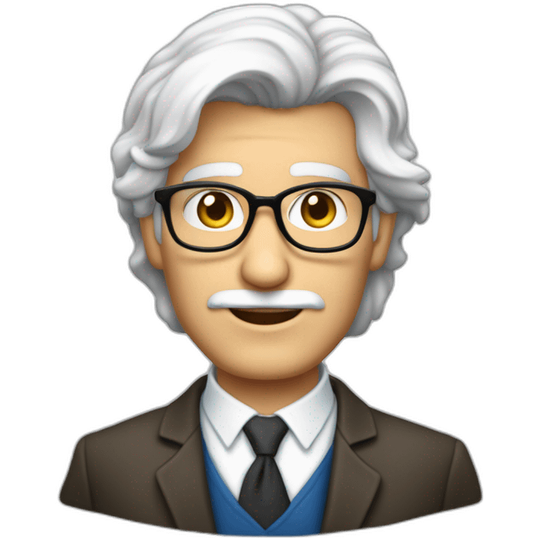 Gere um emoji de um professor branco, loiro, com cabelos curtos e olhos azuis, segurando um iphone e com um quadro branco ao fundo. emoji