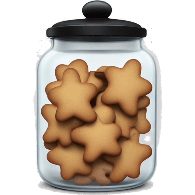 Realistic glass cookie jar with black lid full of gingerbread cookies isolated.  emoji