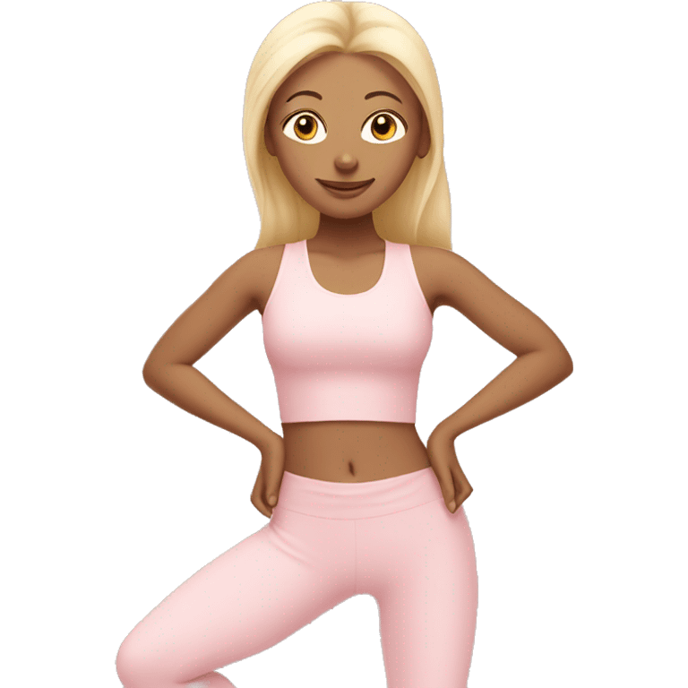 anblonde yoga girl in light pink yoga outfit emoji