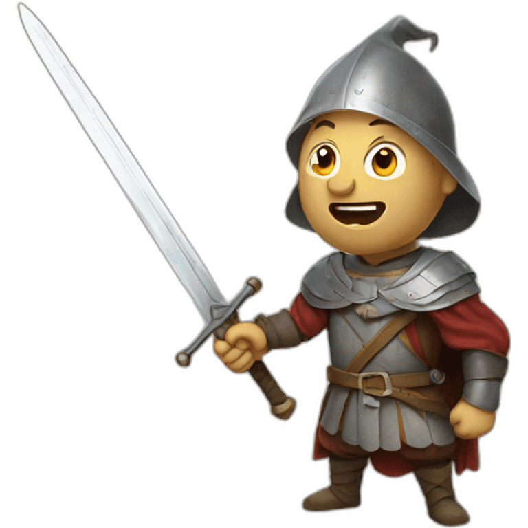 medieval man, sword coming out of his mouth, looking up emoji