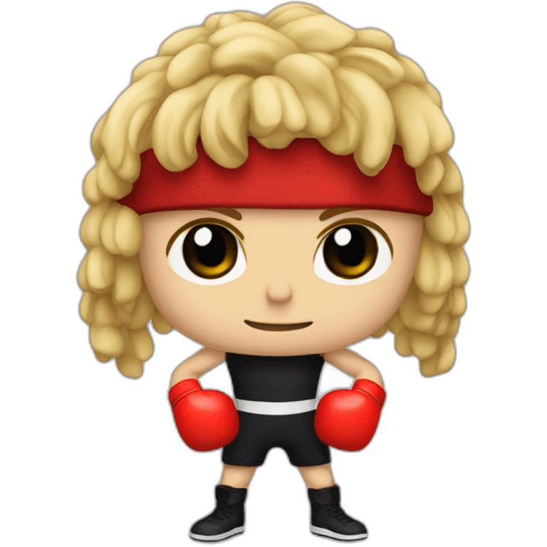 A grand slim boxer, with longer blond hair with black boxing gloves and red helmet on his head emoji